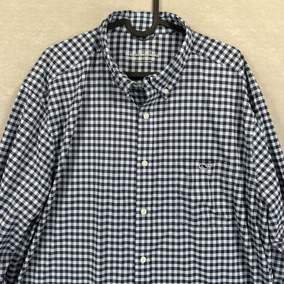 Vineyard Vines Shirt Mens XL Blue Gingham Plaid On The Go OTG Performance - Picture 5 of 10